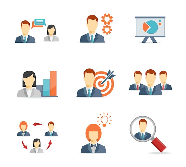 Gente de negocios para iconos planos de aplicaciones web y móviles