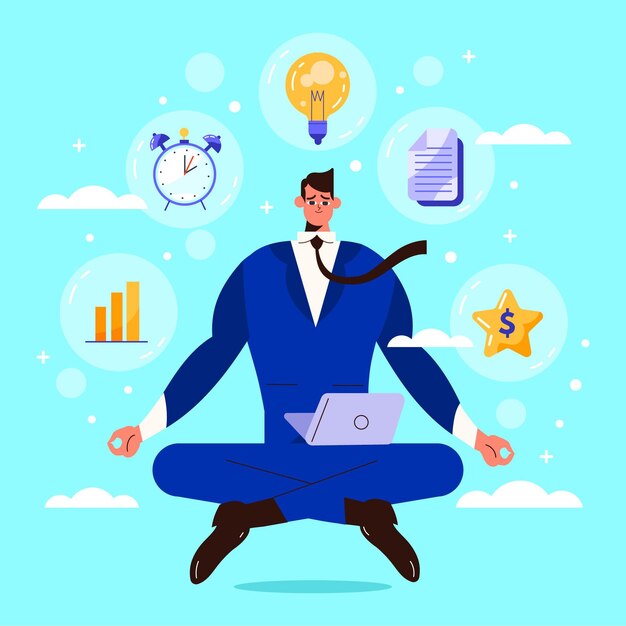 Gente de negocios plana meditando ilustración