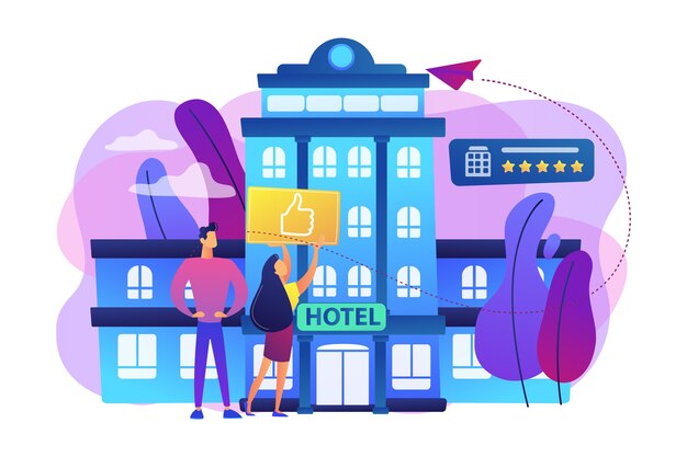 Gente de negocios con pulgar hacia arriba para ilustración de hotel de estilo de vida moderno y moderno