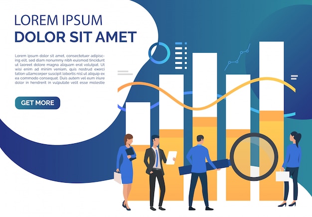 Vector gratuito gente de negocios trabajando y analizando el gráfico de barras.