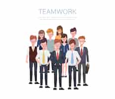 Vector gratuito gente de negocios trabajo en equipo personaje de oficina colega trabajando juntos personaje de dibujos animados plano