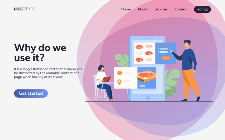 Vector gratuito gente ordenando comida en la cafetería y en línea