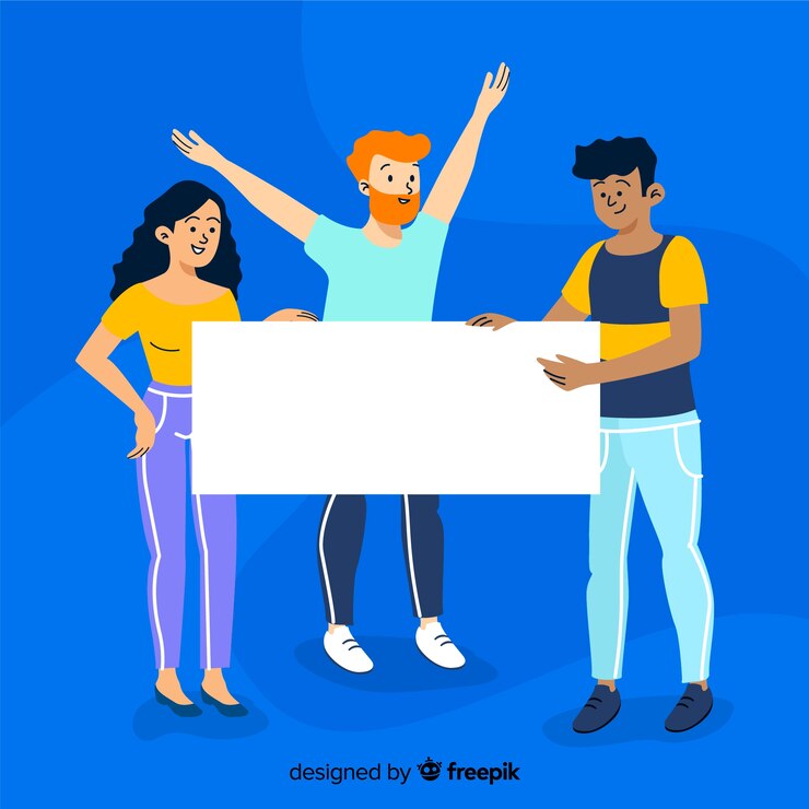 Vector gratuito gente con una pancarta en blanco