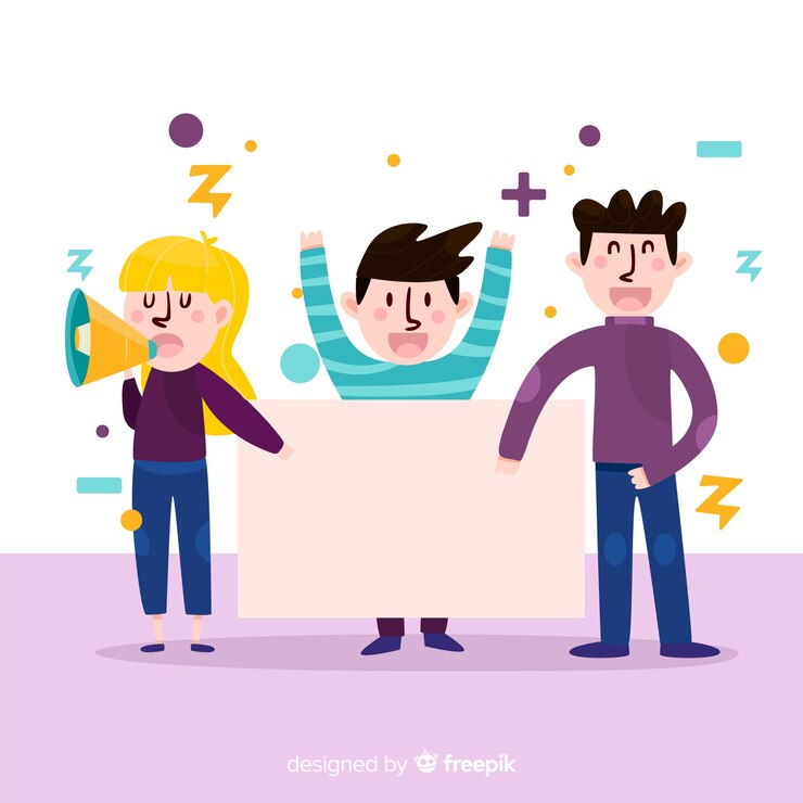 Vector gratuito gente con una pancarta