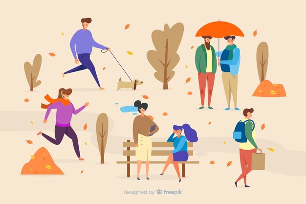 La gente en el parque de otoño