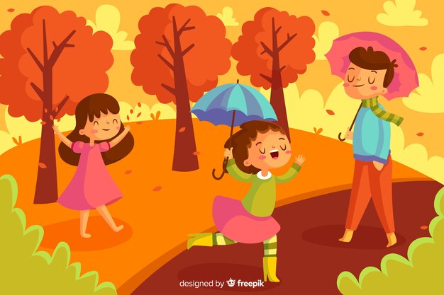 La gente en el parque de otoño
