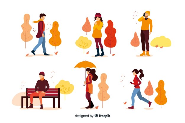 La gente en el parque de otoño
