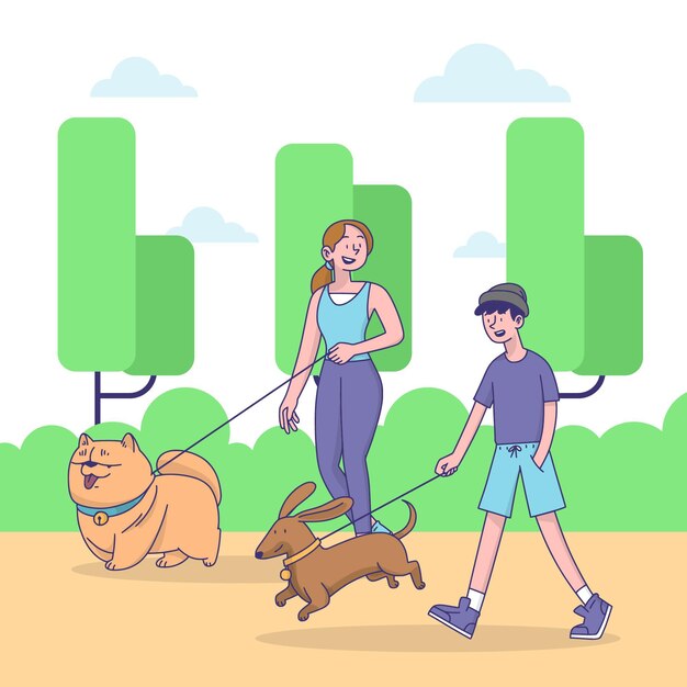 Gente paseando al perro