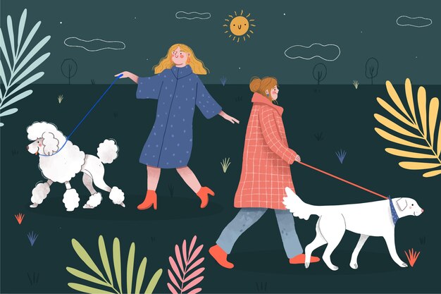 Gente paseando el concepto de perro