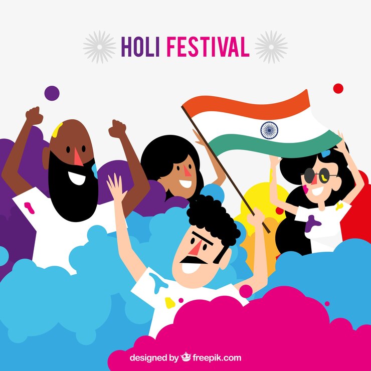 Vector gratuito gente plana celebrando el festival holi