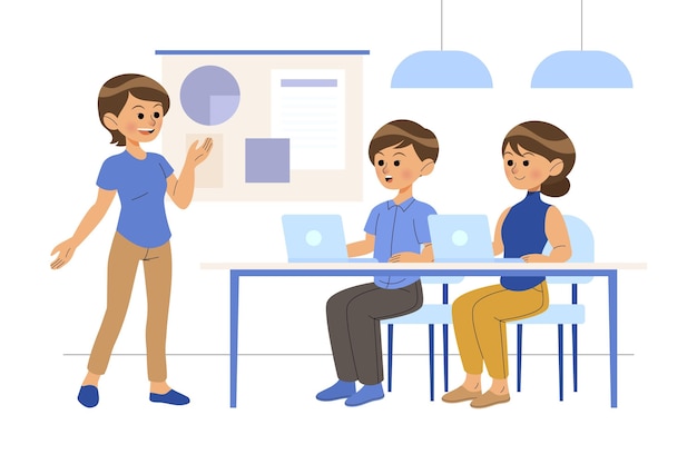 Gente plana en formación empresarial ilustrada.