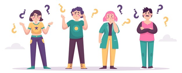 Gente plana haciendo preguntas