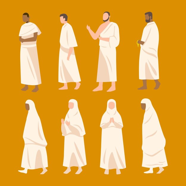 Gente plana en ilustración de peregrinación hajj