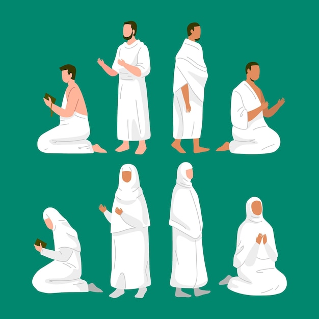 Gente plana en ilustración de peregrinación hajj