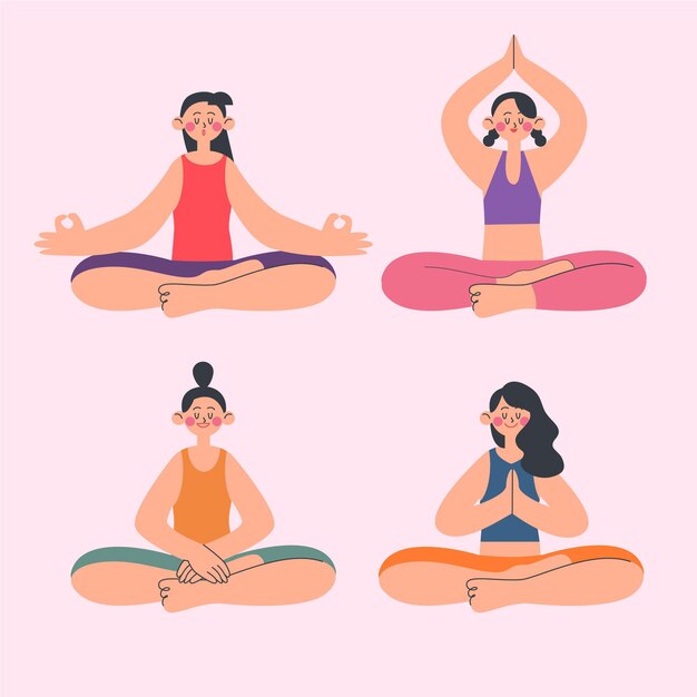 Gente plana meditando ilustración