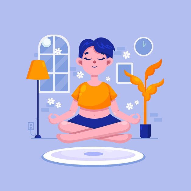 Gente plana meditando ilustración