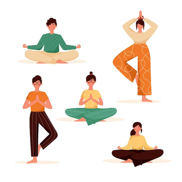 Vector gratuito gente plana meditando ilustración