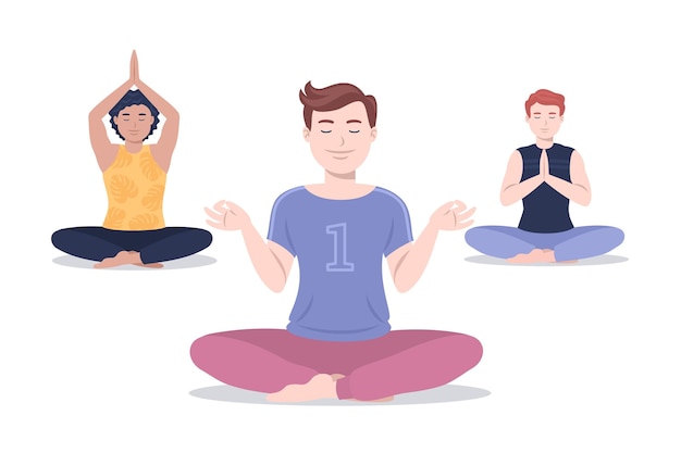 Gente plana meditando ilustración