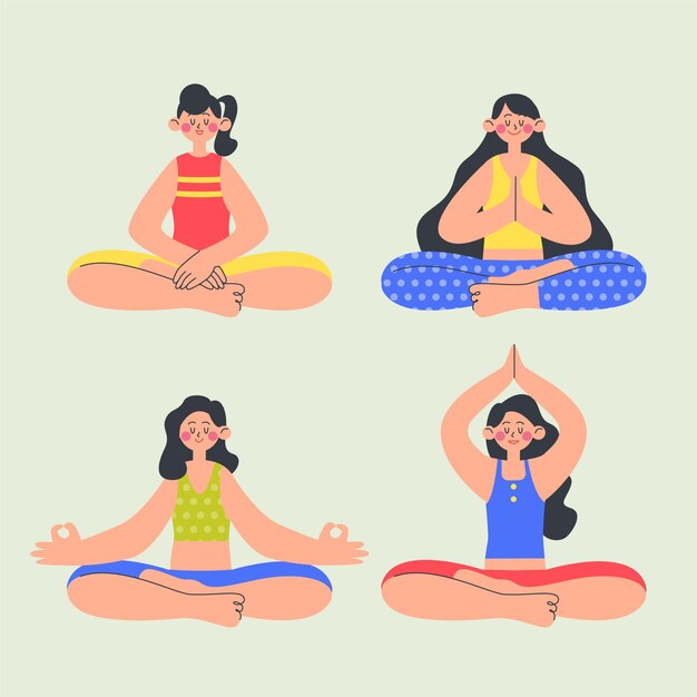 Gente plana meditando ilustración
