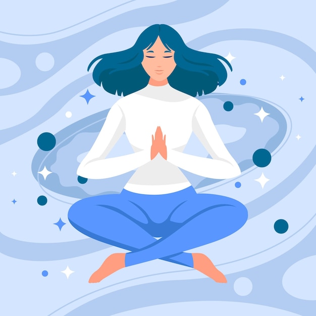 Gente plana meditando ilustración