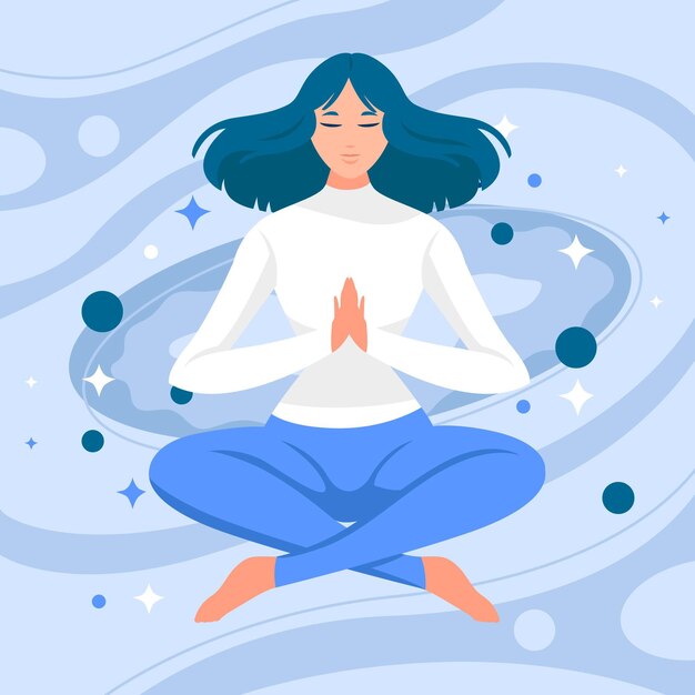 Gente plana meditando ilustración