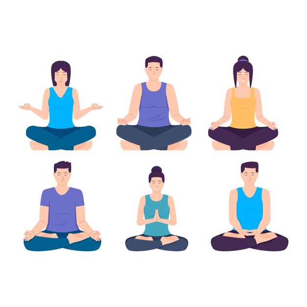 Gente plana meditando ilustrada.