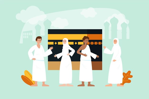 Gente plana orgánica en ilustración de peregrinación hajj