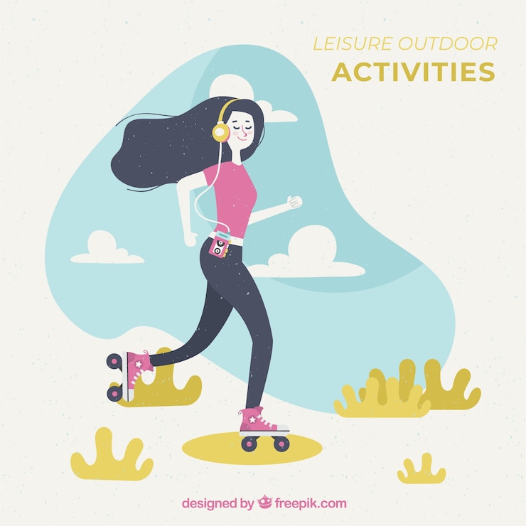 Vector gratuito gente plana realizando actividades de ocio al aire libre.