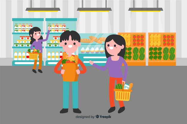 Gente plana en el supermercado