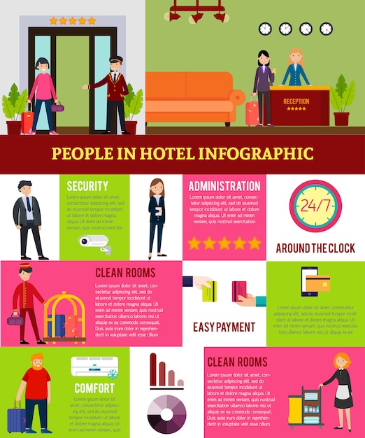 Gente en la plantilla de infografía del hotel