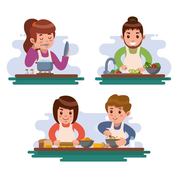 Gente probando nuevas recetas y cocinando