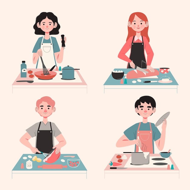 Gente que cocina concepto de ilustración