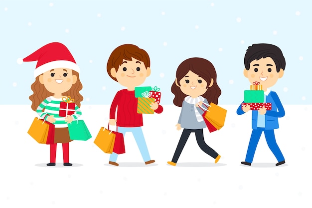 Gente que compra set de regalos de navidad