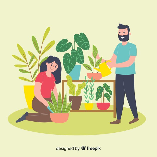 Gente que cuida de las plantas