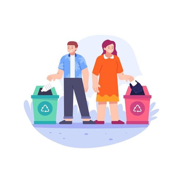 Gente reciclando juntos ilustración