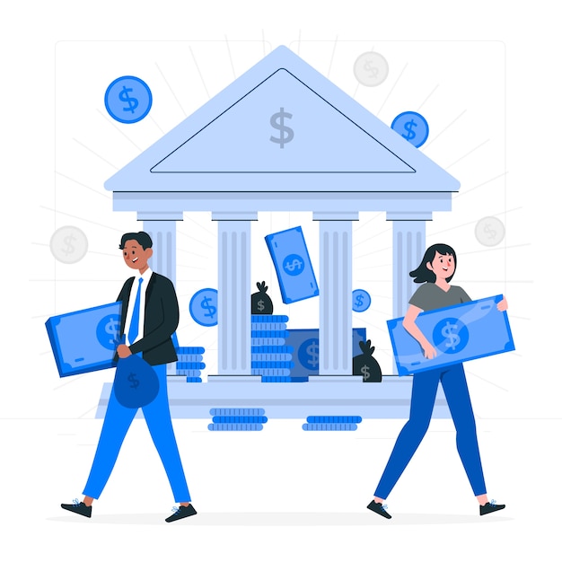 Gente sacando dinero de la ilustración del concepto de banco