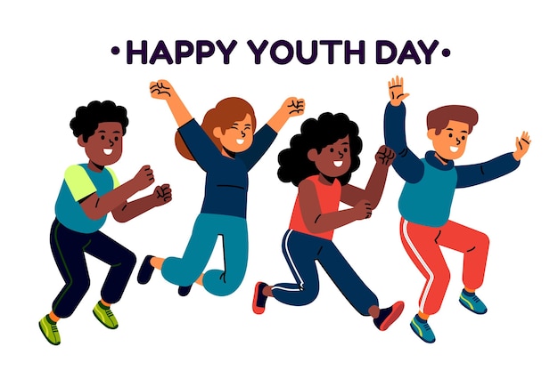 Vector gratuito gente saltando mientras celebra el día de la juventud ilustrado