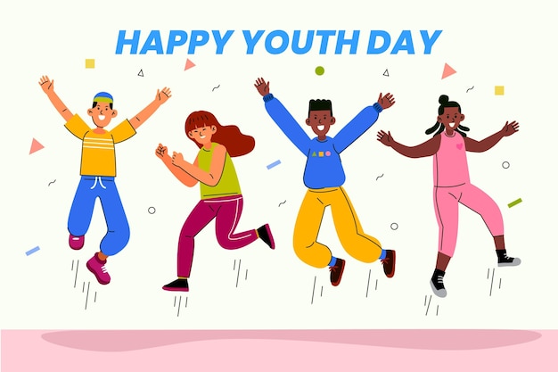 Vector gratuito gente saltando mientras celebra el día de la juventud