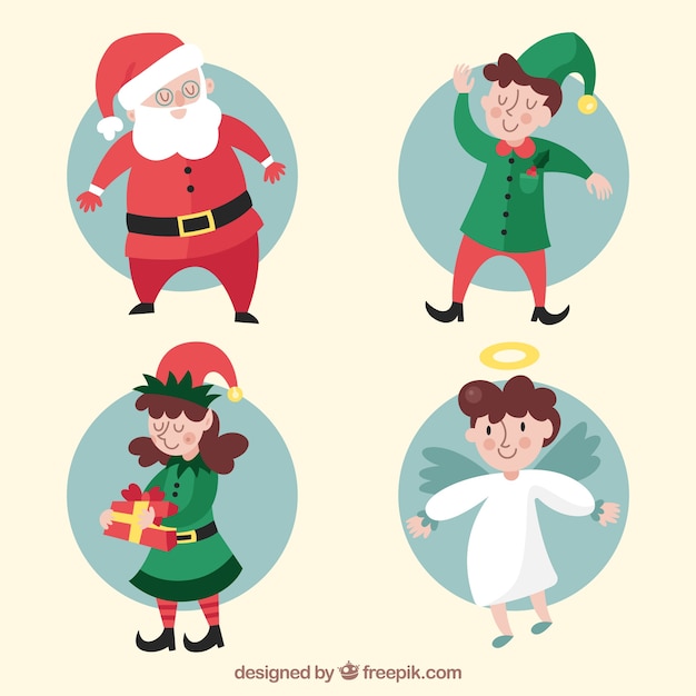 Vector gratuito la gente vestida como personajes típicos de navidad