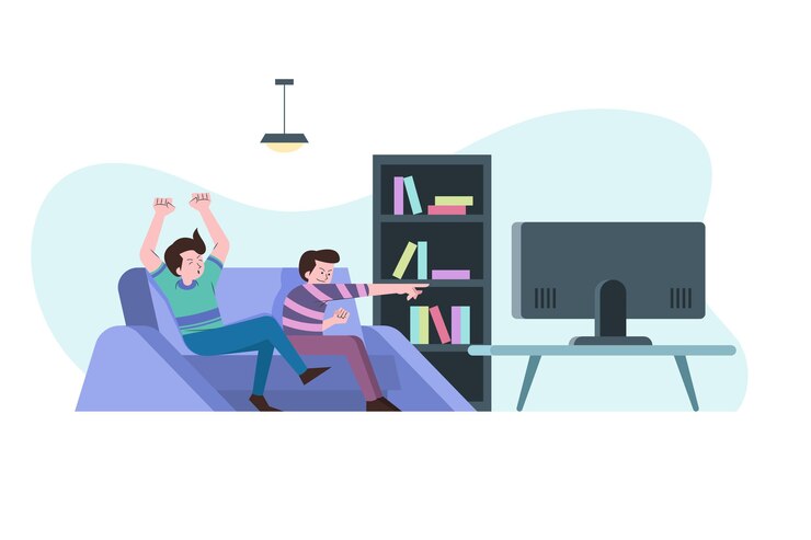 Vector gratuito gente viendo una película en casa