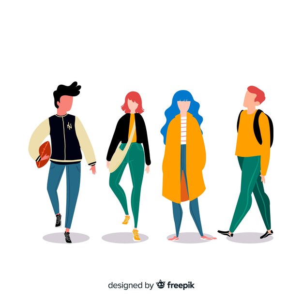 Gente yendo a la universidad en diseño plano