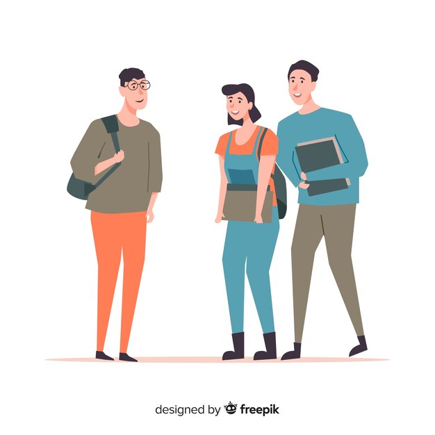 Gente yendo a la universidad en diseño plano