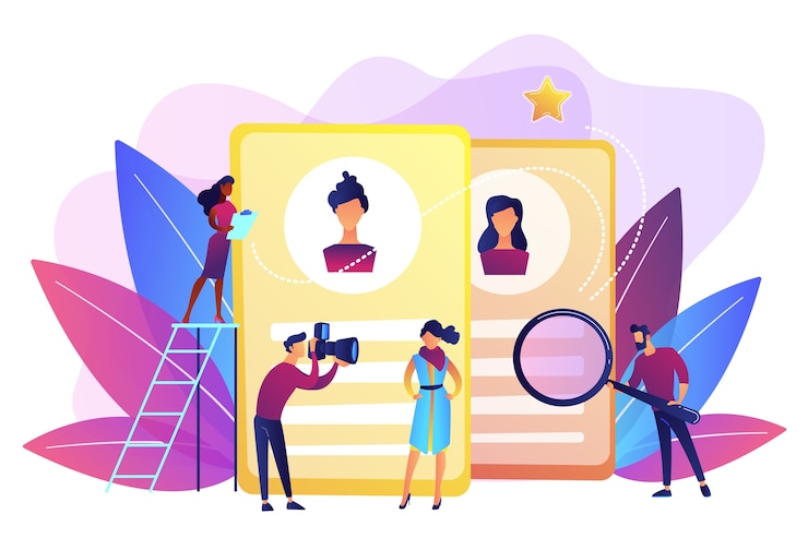 Vector gratuito el gerente de la agencia de modelos y el fotógrafo toman fotos del modelo para el portafolio. agencia de modelos, agente de modelos de moda, concepto de servicios de la empresa de modelos.