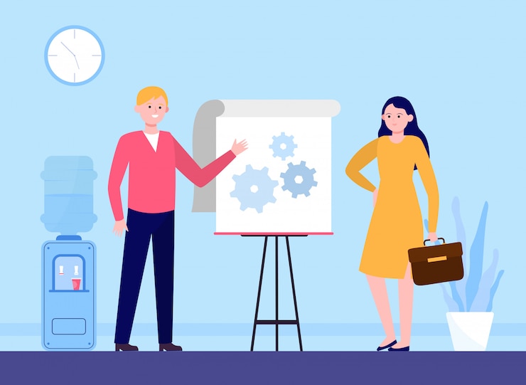 Vector gratuito gerente que presenta la solución técnica