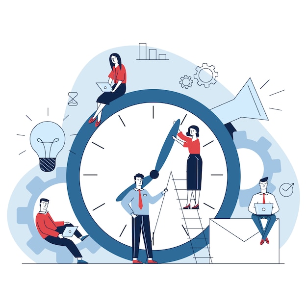 Gerentes ajustando las manecillas del reloj