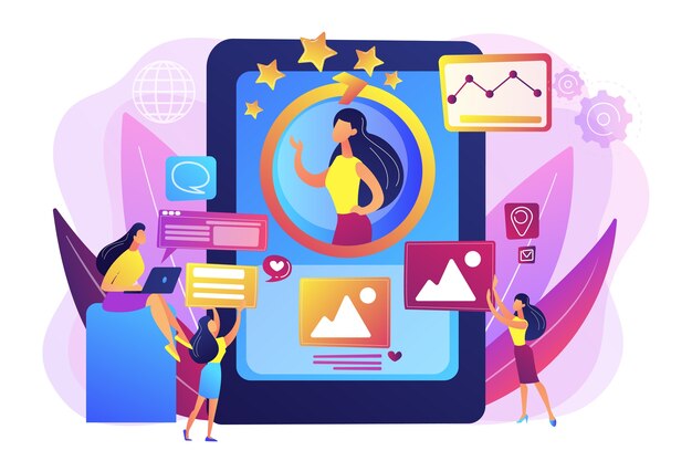 Gerentes de RR.PP. trabajo en equipo, desarrollo personal. Gestión de identidad online, gestión de identidad digital, concepto de presencia web de productos.