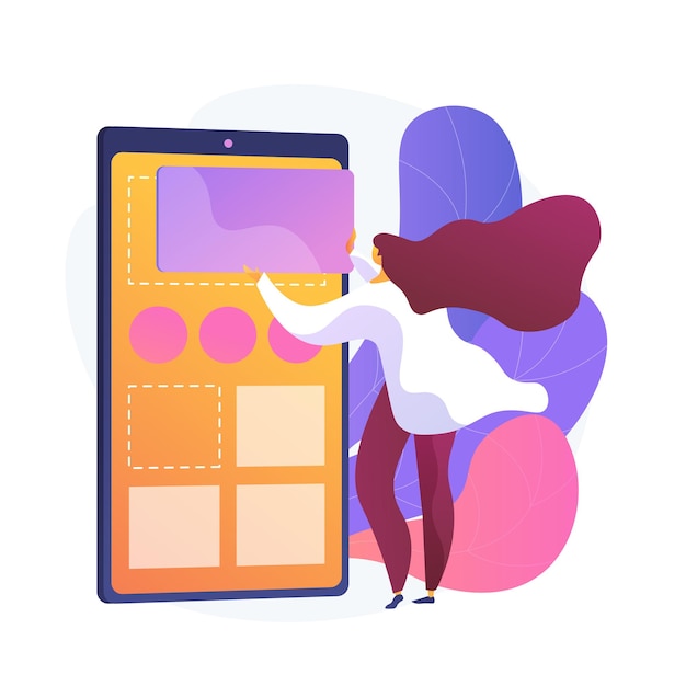 Gestión de contenido. Mujer publicando publicidad en las redes sociales personaje femenino plano. CMS, marketing digital, blogs de Internet.