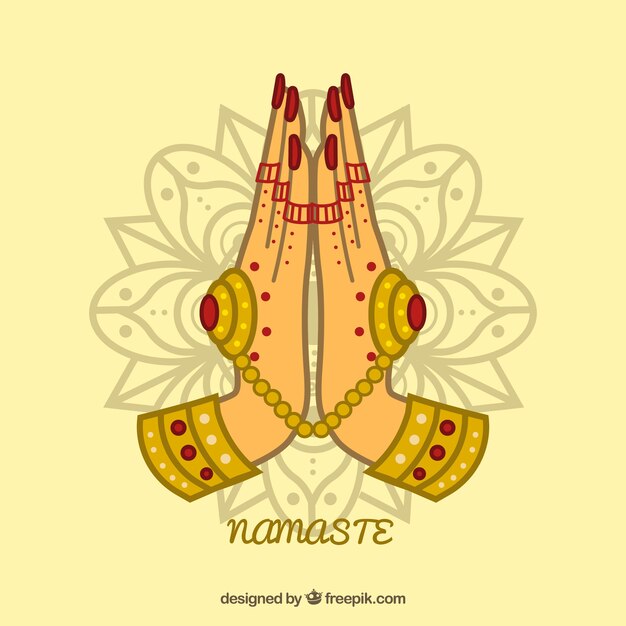 Gesto clásico de namaste con adornos