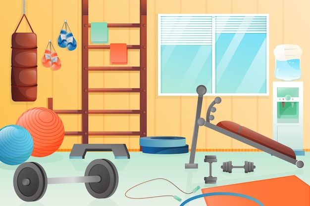 Gimnasio en casa degradado ilustrado