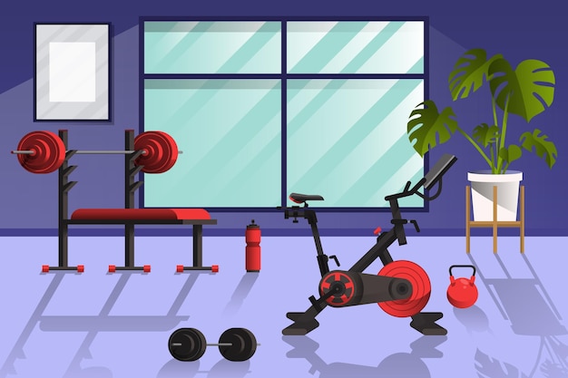 Gimnasio en el hogar con diferentes elementos de entrenamiento